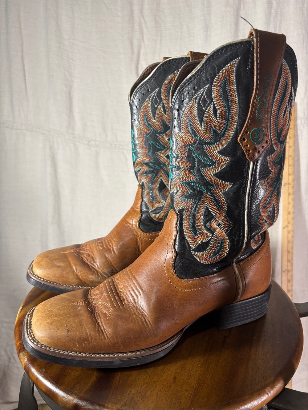 Tony Lama Austin Leather Cowboy Boots RR2116L Square Toe 7.5B
